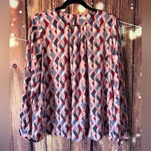 Elaine Rose Stylish Geometric Blouse - Pink and Blue